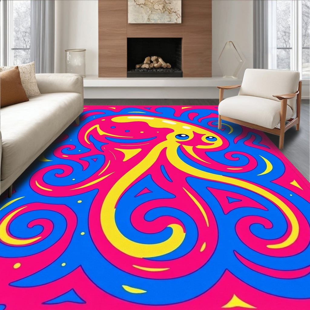 Vivid Pink Blue Yellow Octopus Swirl Rug