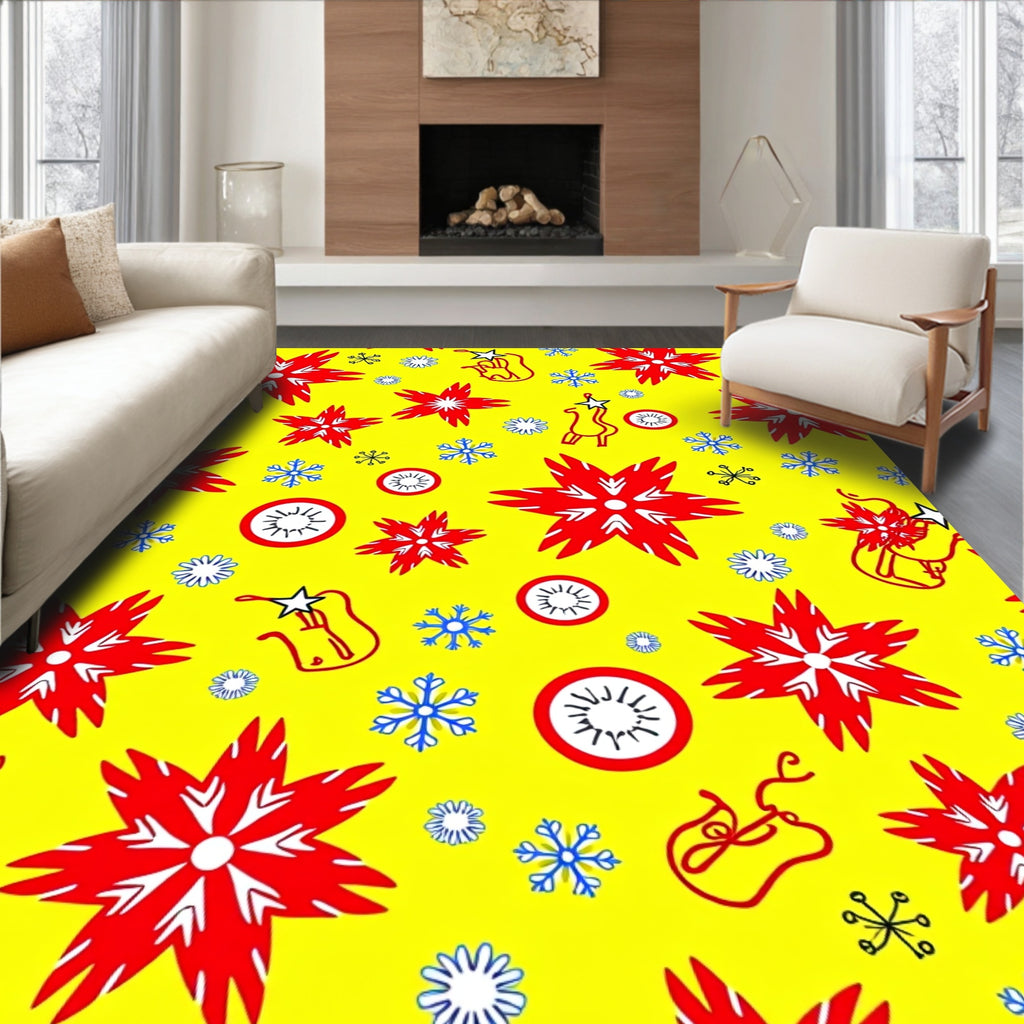 Vibrant Red Snowflake Whimsical Star Rug