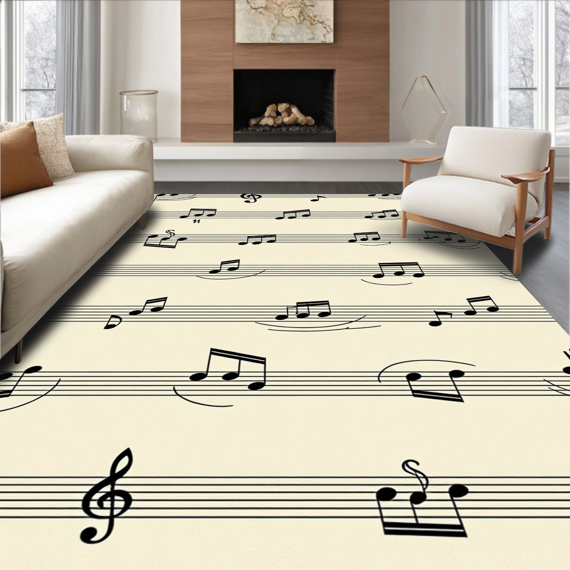 Black musical notes on cream background Rug