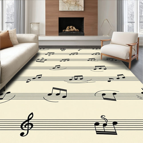Black musical notes on cream background Rug