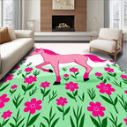 Pink Horse Surrounded by Hot Pink Flowers Rug
