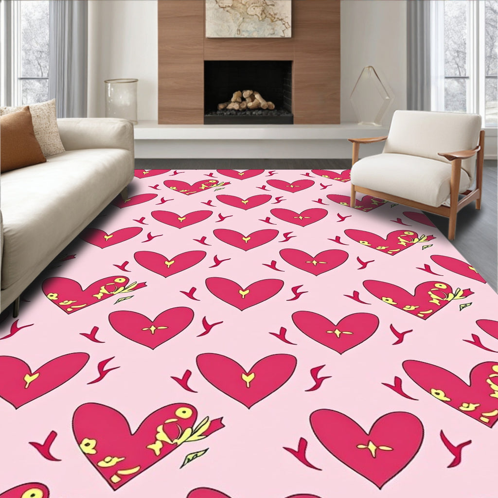 Pink Hearts And Scarlet Accents Rug