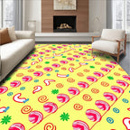 Playful Yellow Red Swirls and Shapes Rug