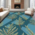 Teal Pine Branches Geometric Overlay Rug