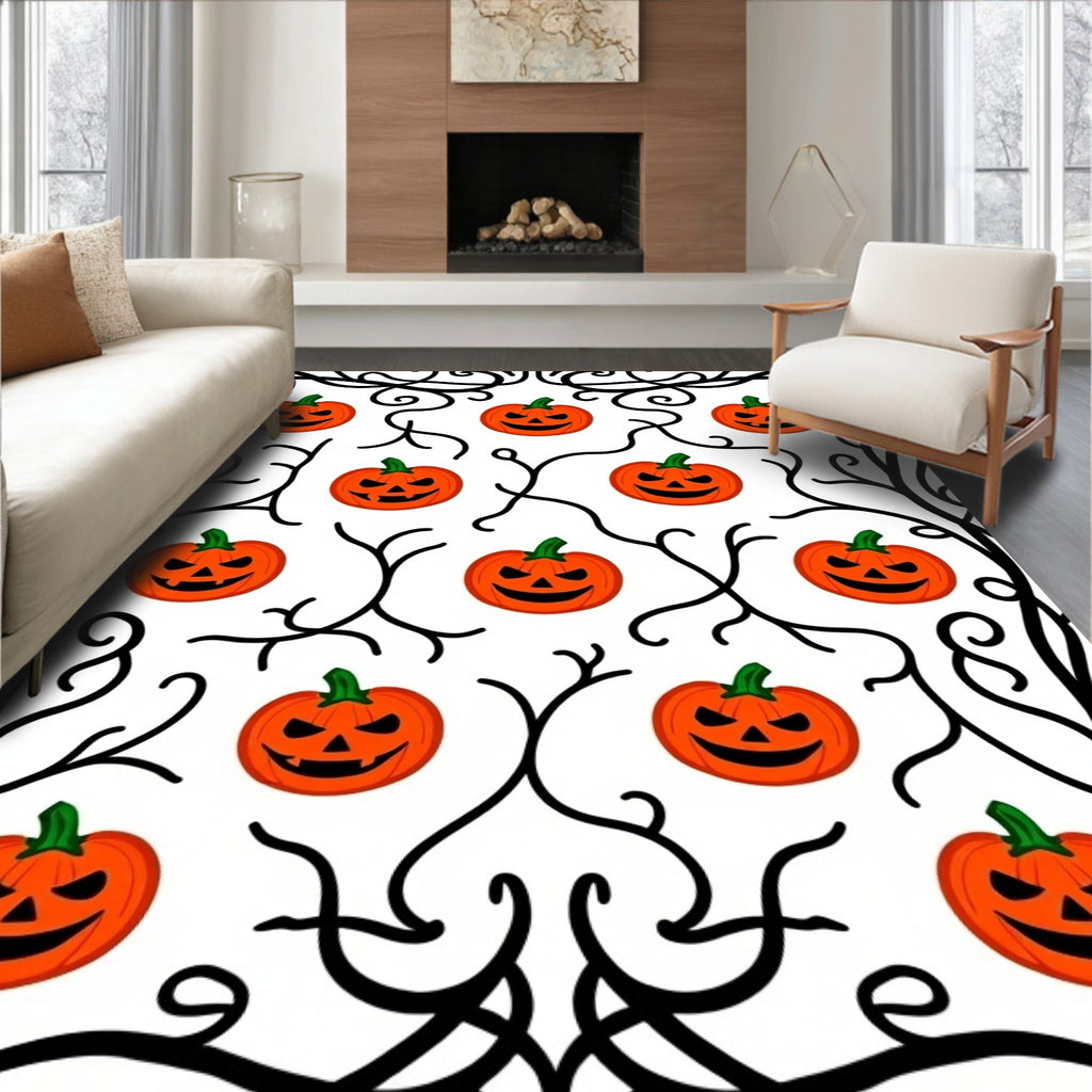 Spooky Orange Jack O Lantern Garland Rug
