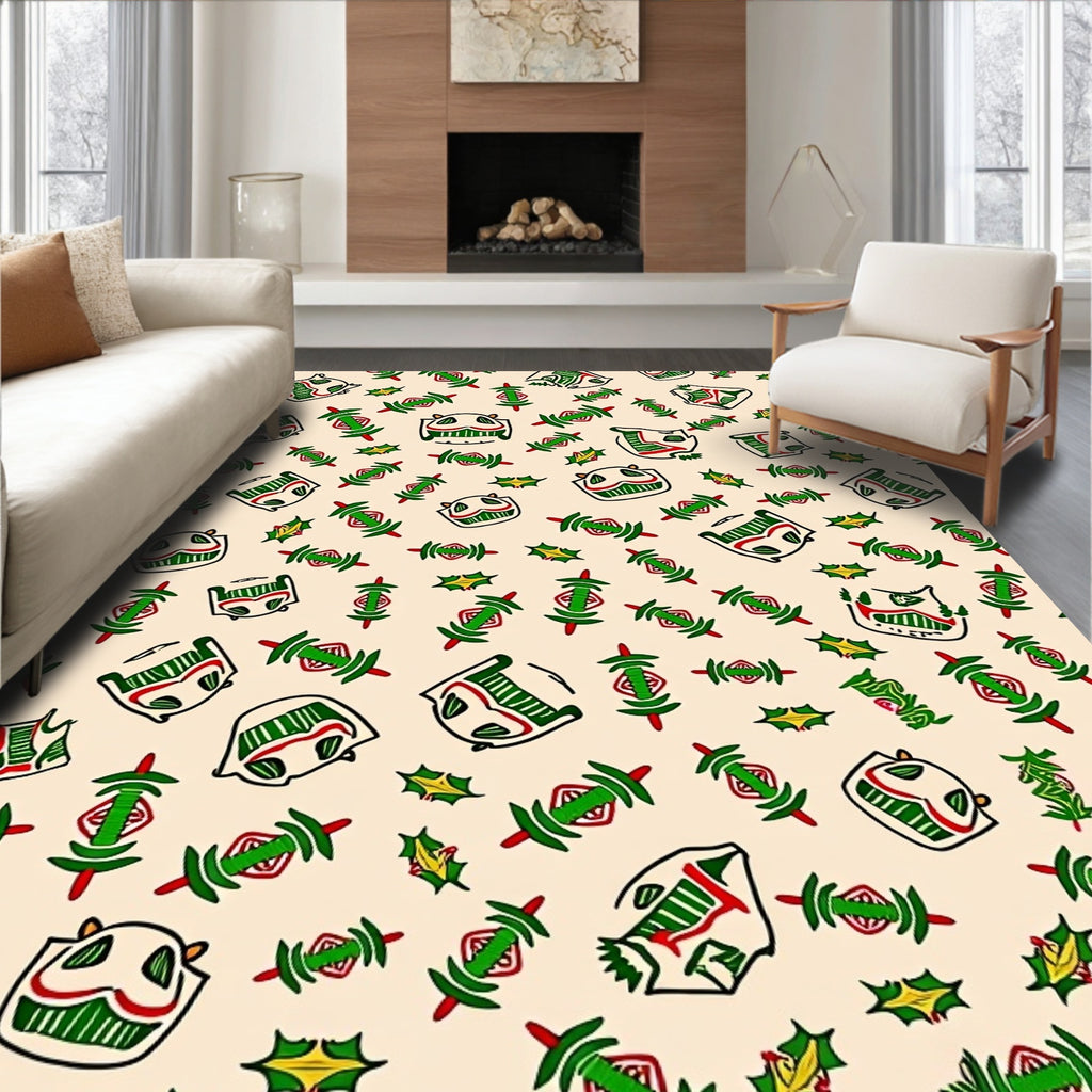 Crimson Green Tribal Masks Rug