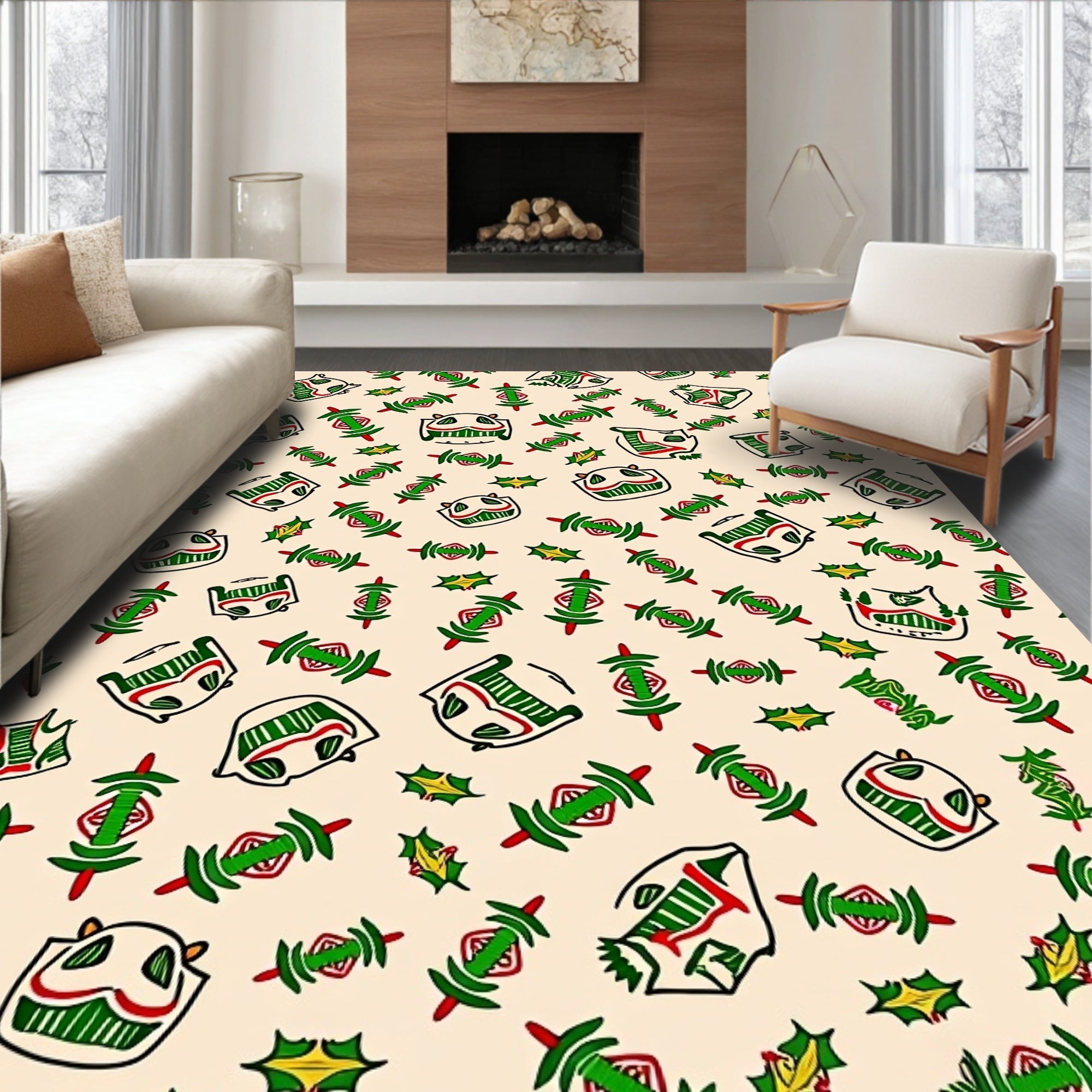 Crimson Green Tribal Masks Rug
