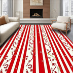 Red Cream Floral Vine Stripes Rug