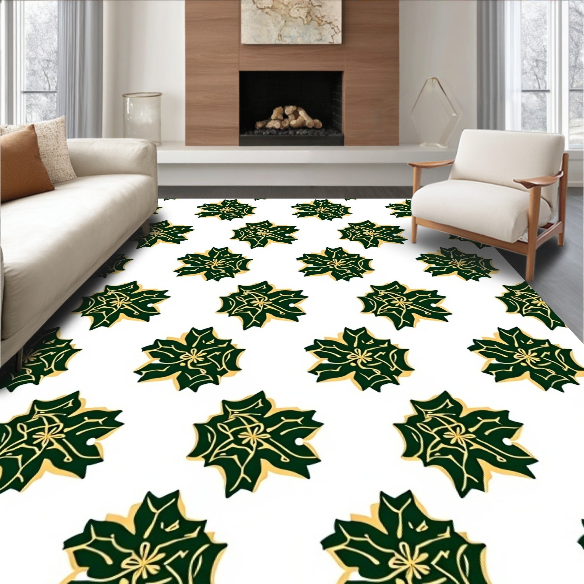 Dark Green Floral Starburst Rug