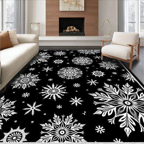 Black White Snowflake Cluster Collage Rug