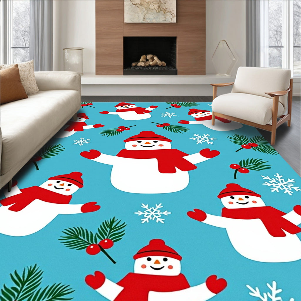 Joyful Snowman Christmas Holly Frolic Rug