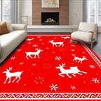 Winter Reindeer Snowflakes Border Rug