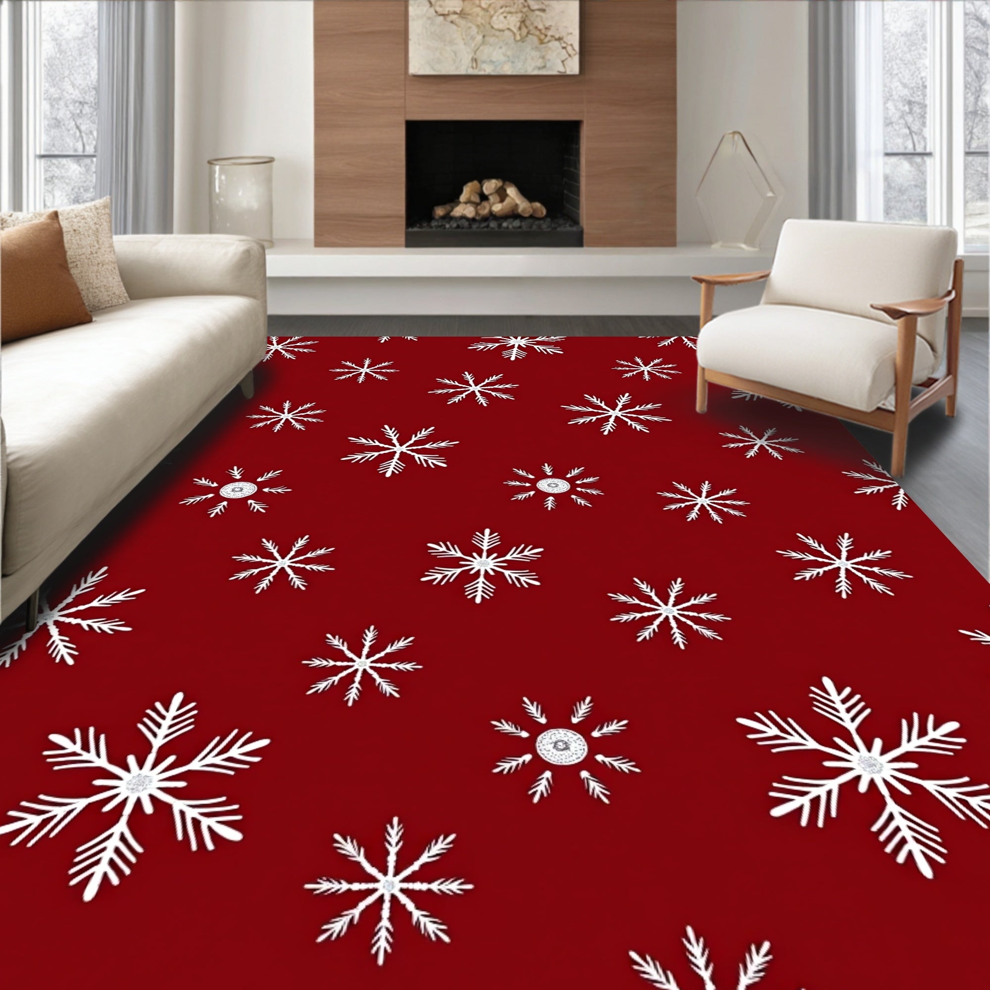 Crimson Winter Ice Crystal Scatter Rug