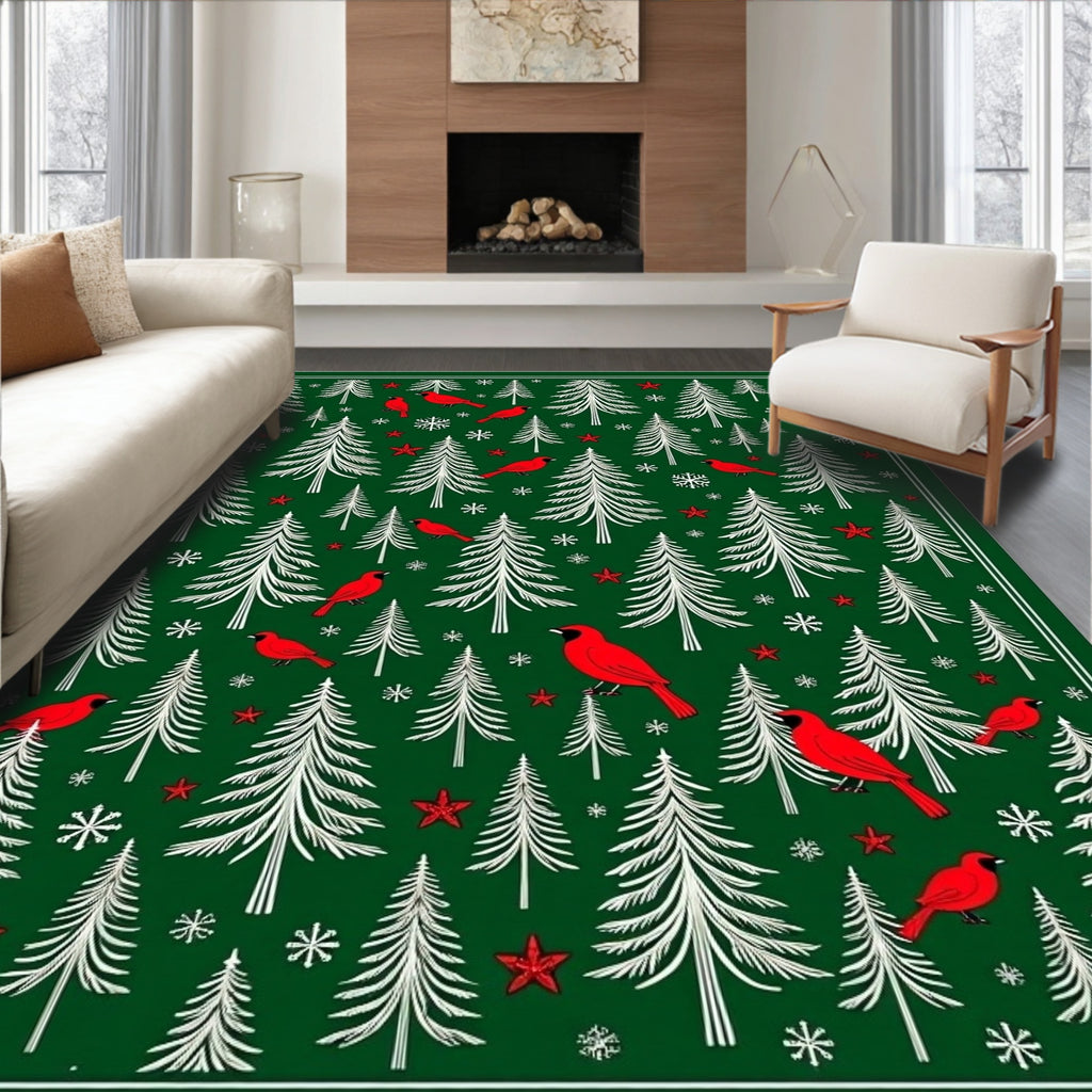 Cardinal Forest Snowy Pine Scene Rug