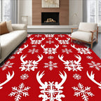 Scarlet Reindeer Snowflake Repeating Pattern Rug