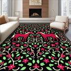 Crimson Unicorn Floral Garden Tapestry Rug
