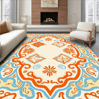 Orange Blue Floral Medallion Rug
