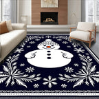 Dark Blue Snowman Snowflake Frame Rug