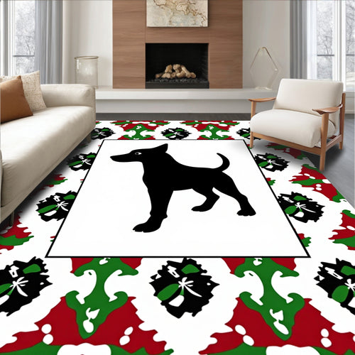 Black Dog Amidst Red Green Accents Rug