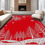 Crimson Winter Forest Snowflake Mandala Rug