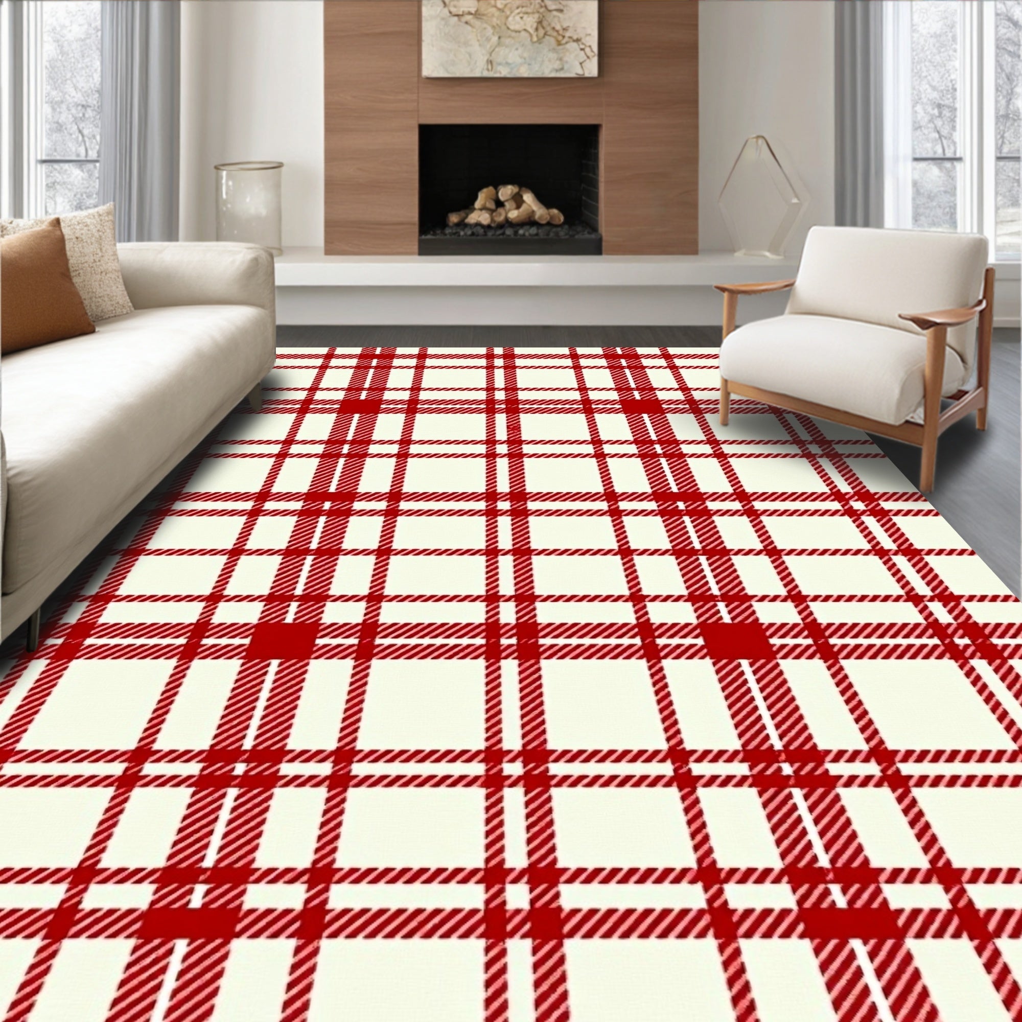 Classic Red Tartan Plaid Rug
