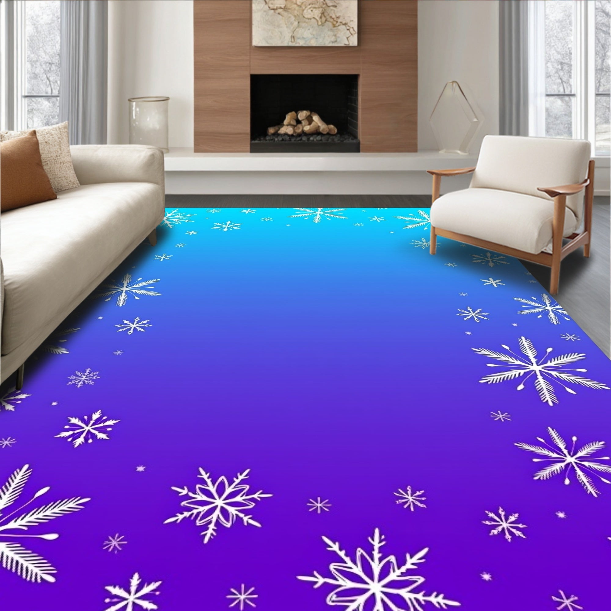 Winter Sky Snowflake Gradient Rug