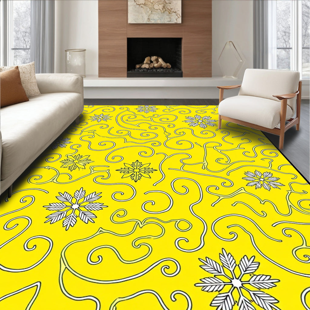 Yellow Whimsical Snowflake Swirl Rug