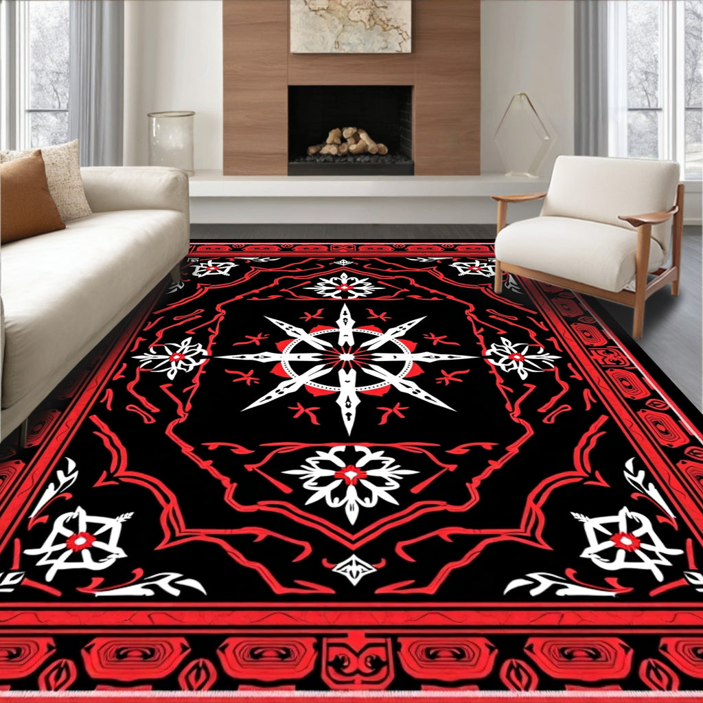 Cardinal Red Geometric Starburst Rug