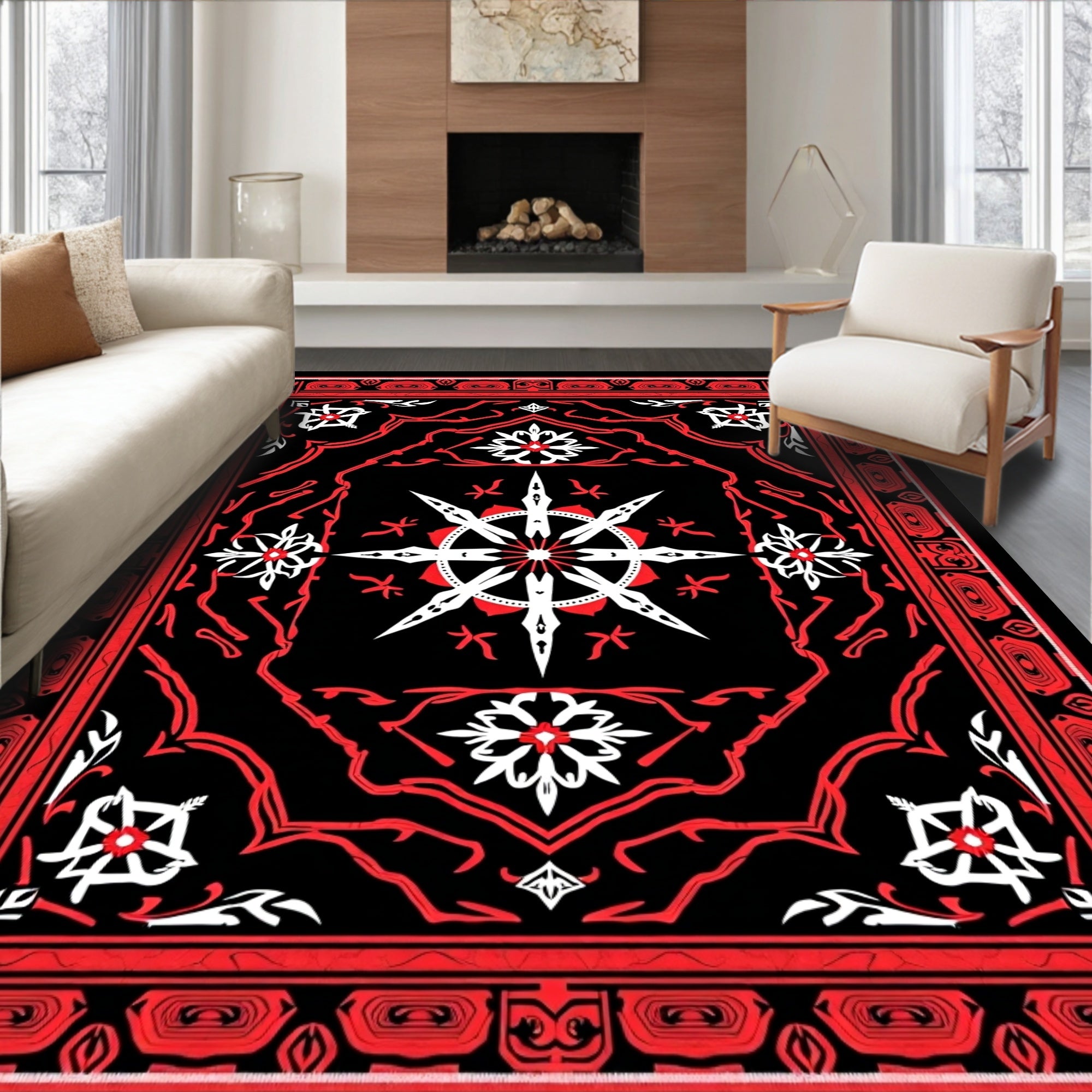 Cardinal Red Geometric Starburst Rug