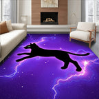 Cosmic Black Cat Lightning Sky Rug