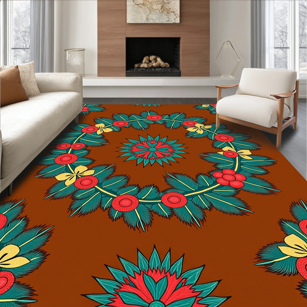 Red Green Yellow Floral Garland Rug