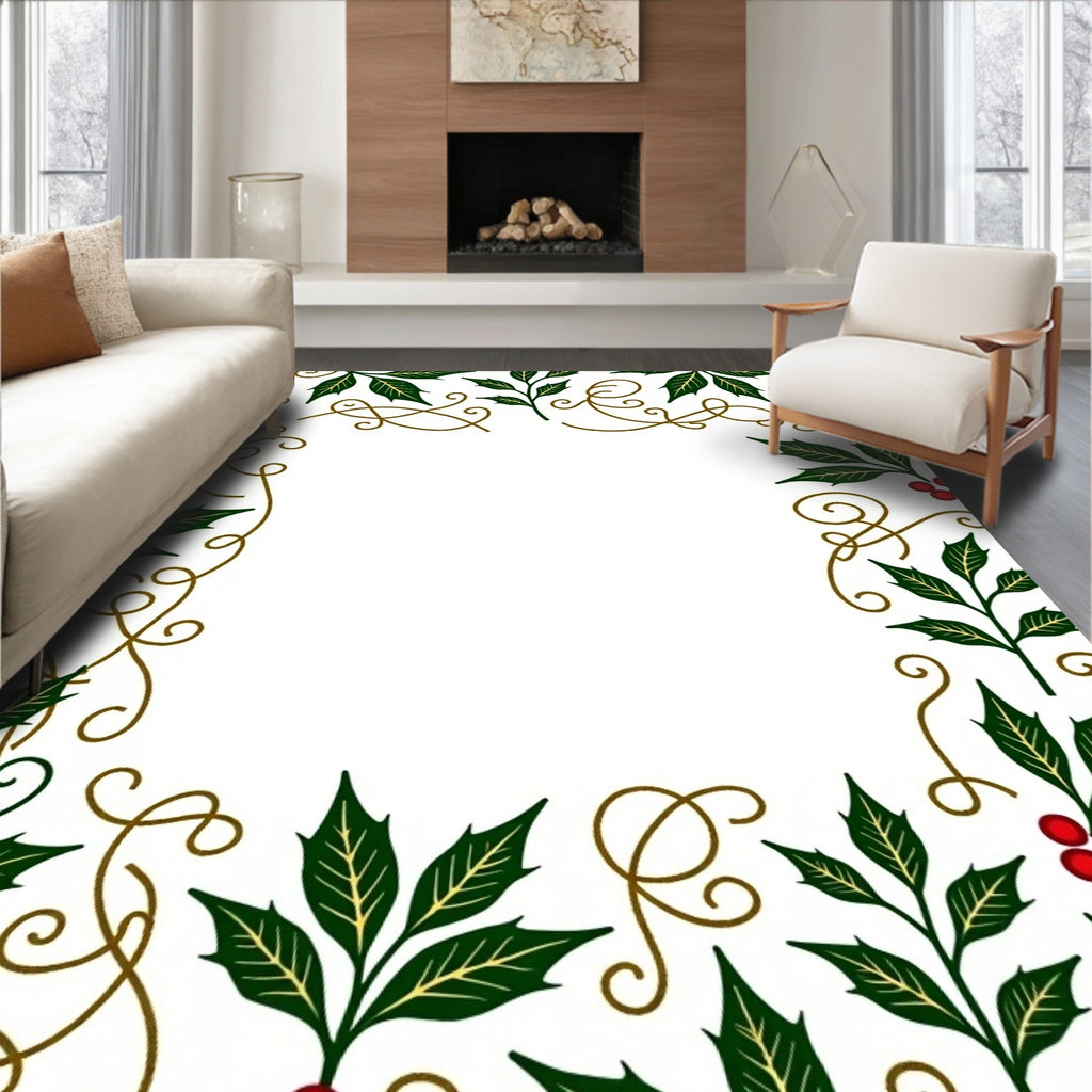 Elegant Holly Berry Scroll Border Rug