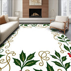Elegant Holly Berry Scroll Border Rug
