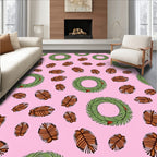 Festive Wreath Pinecone Pink Background Rug