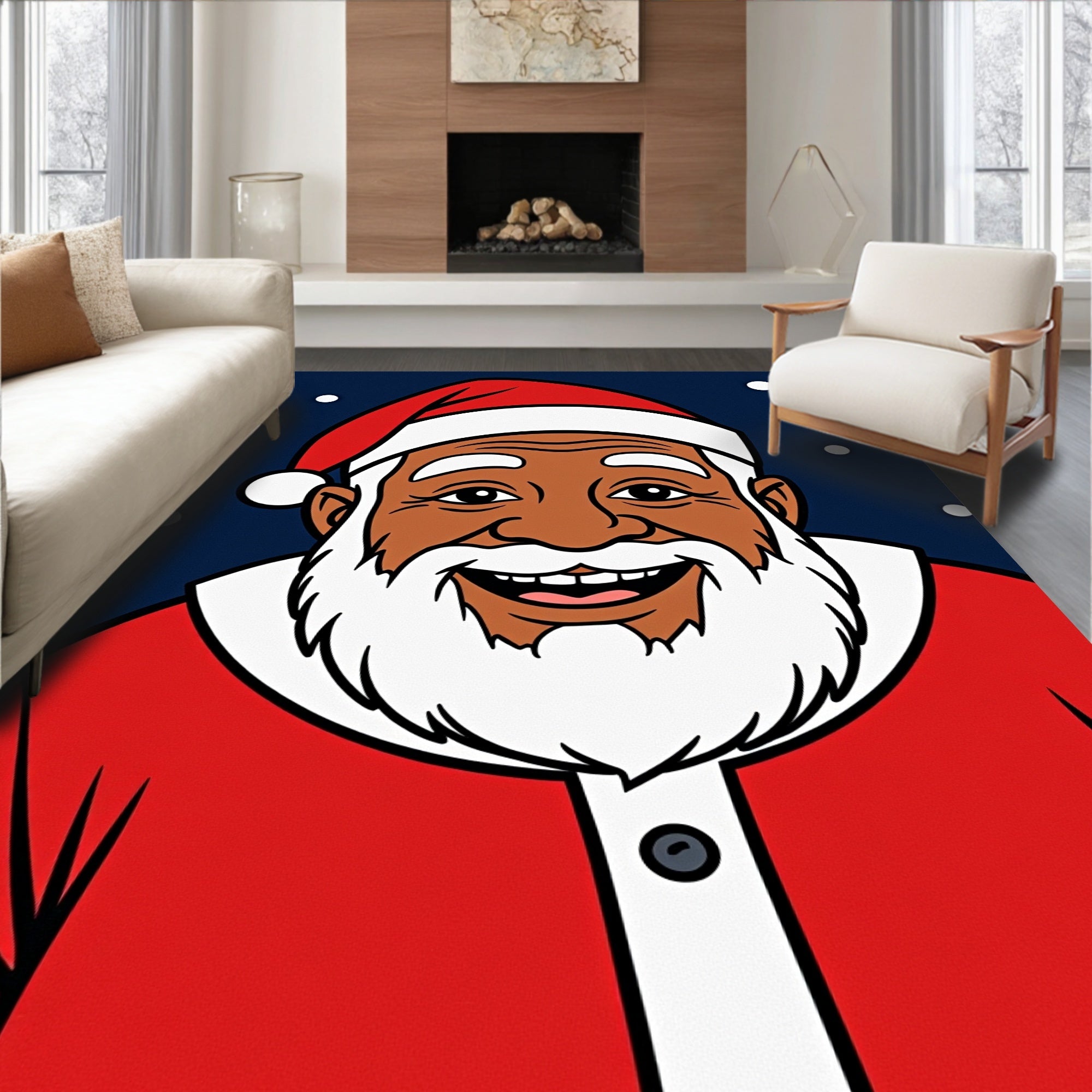 Festive Black Santa Claus Holiday Rug