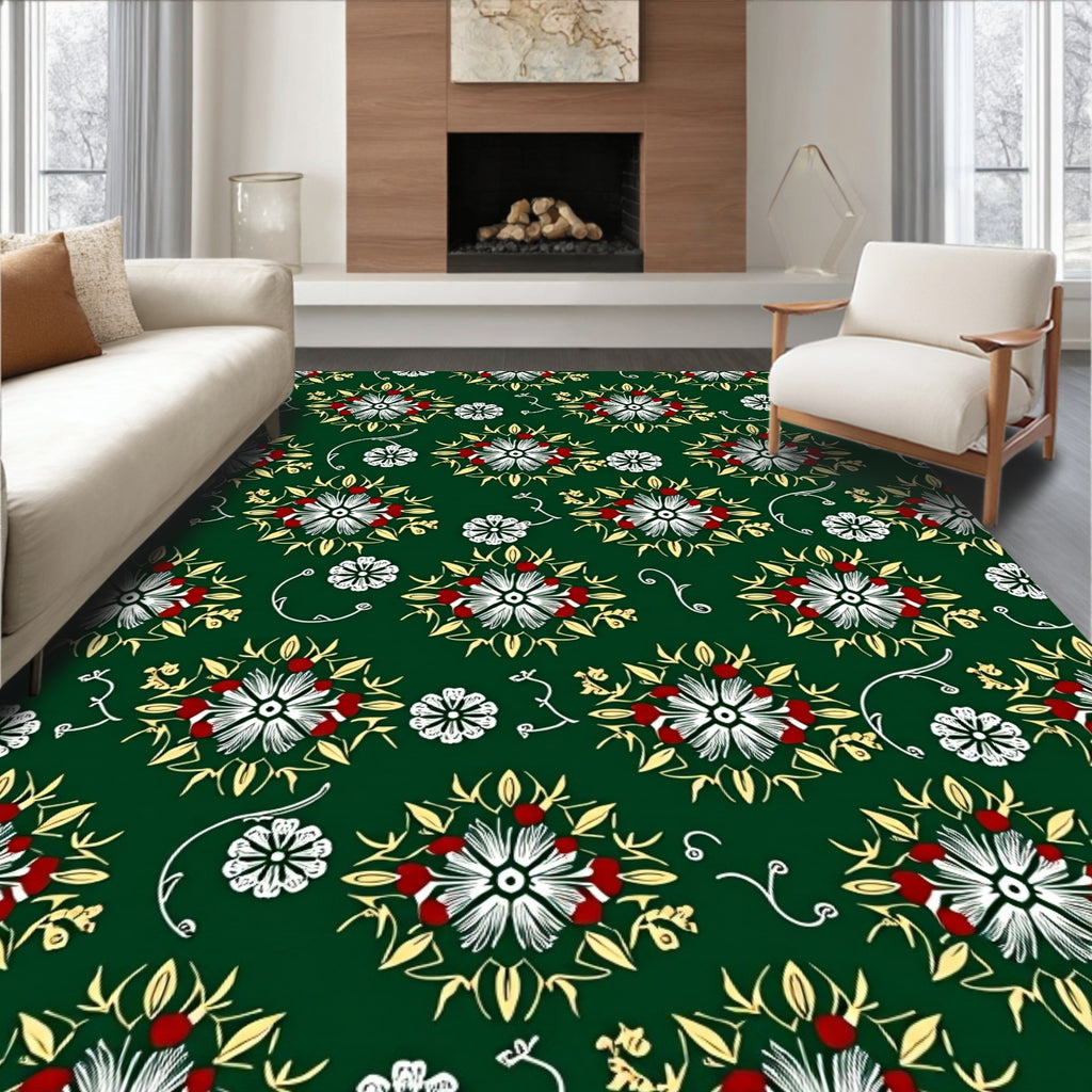 Emerald Floral Medallion Red Cream Rug