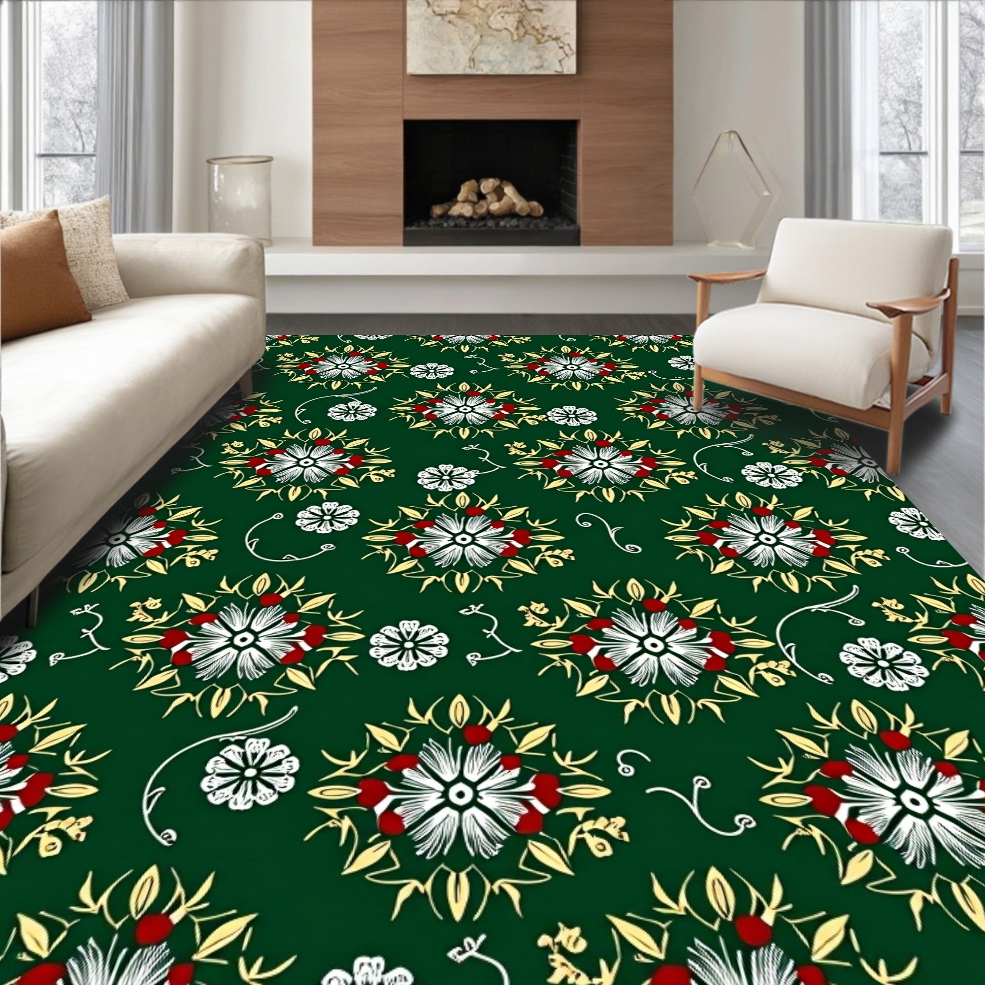 Emerald Floral Medallion Red Cream Rug