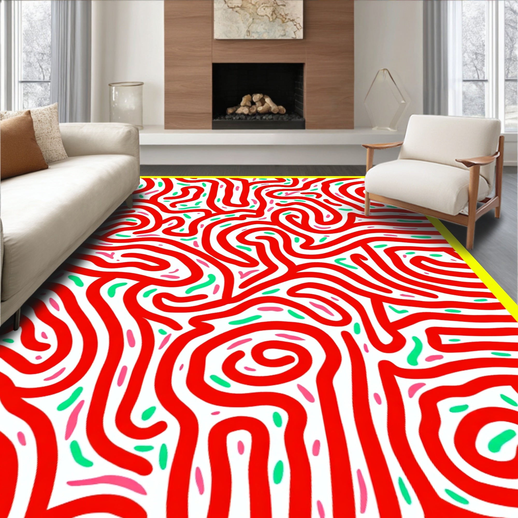 Abstract Red Winding Lines Rug