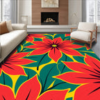 Bold Red Floral Tropical Leaves Rug