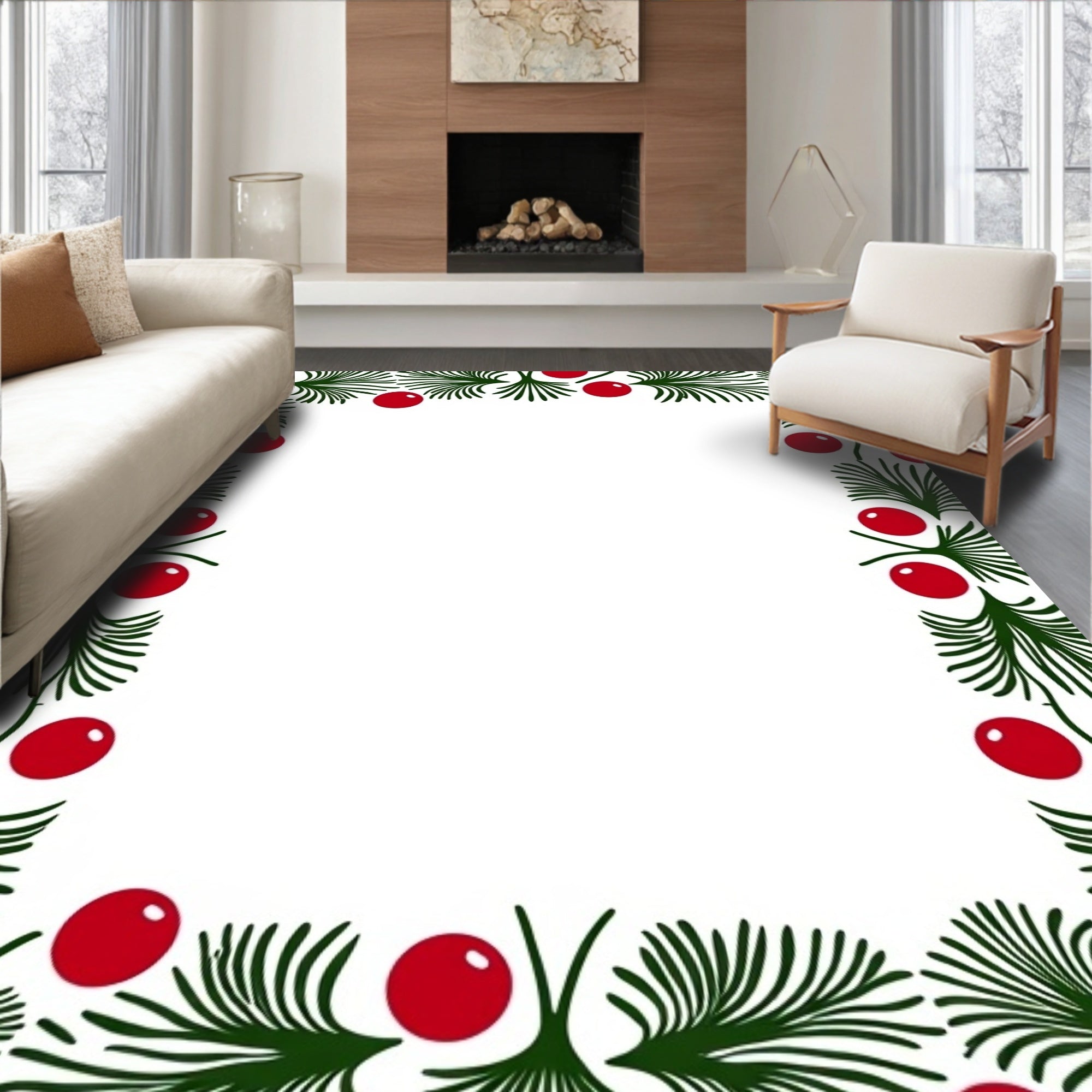 Deep Forest Green Berry Border Rug