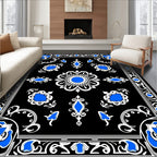 Black Floral Medallion Blue White Rug