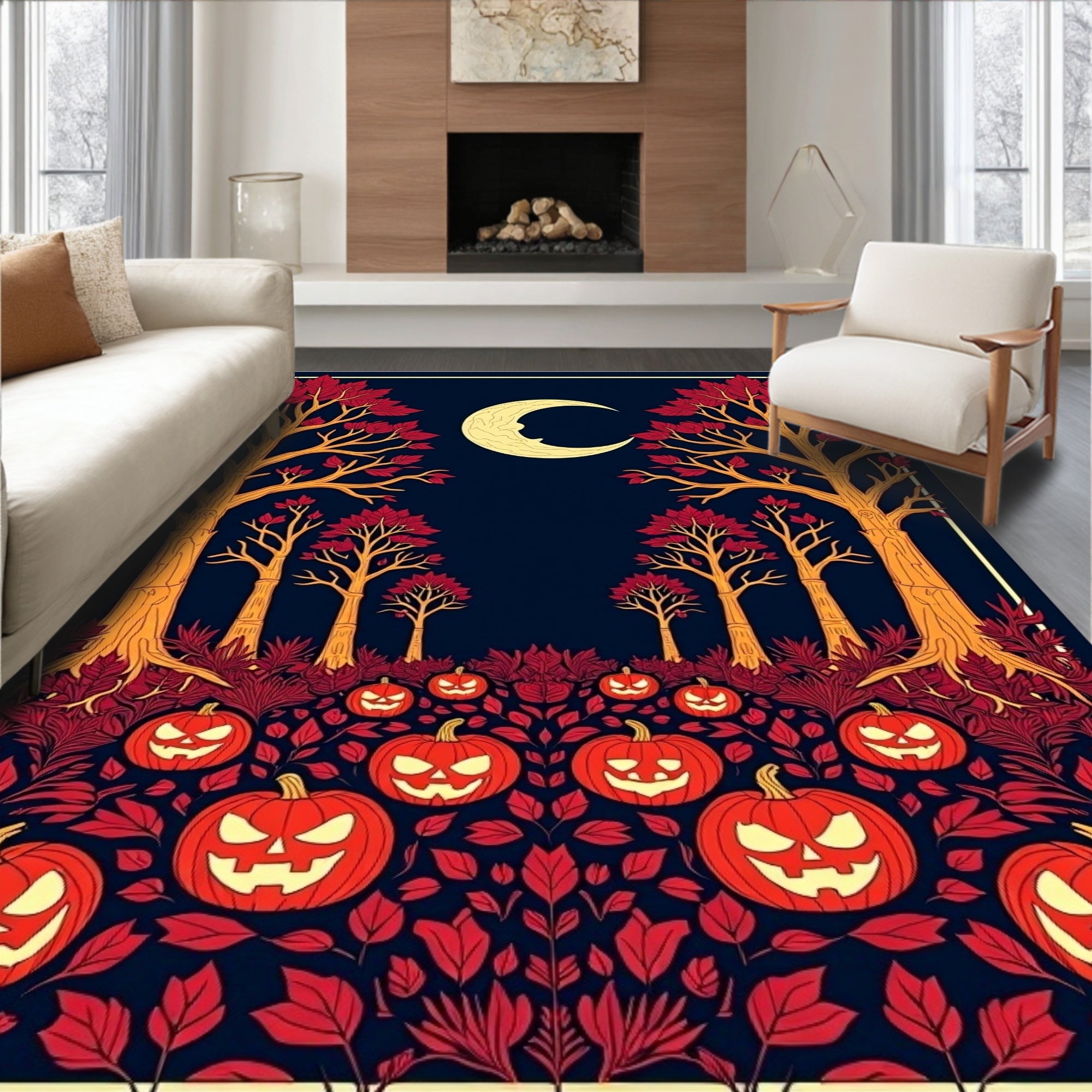 Autumn Moonlit Jack O Lantern Forest Rug