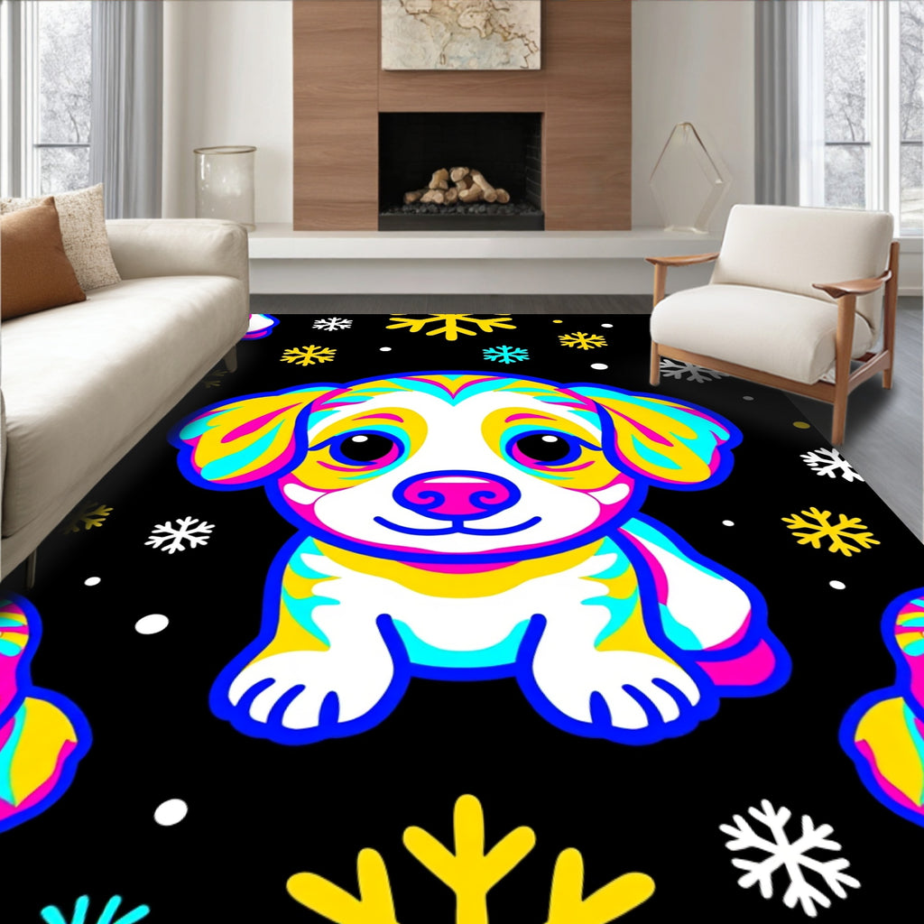 Cute Puppy Rainbow Snowflakes Rug