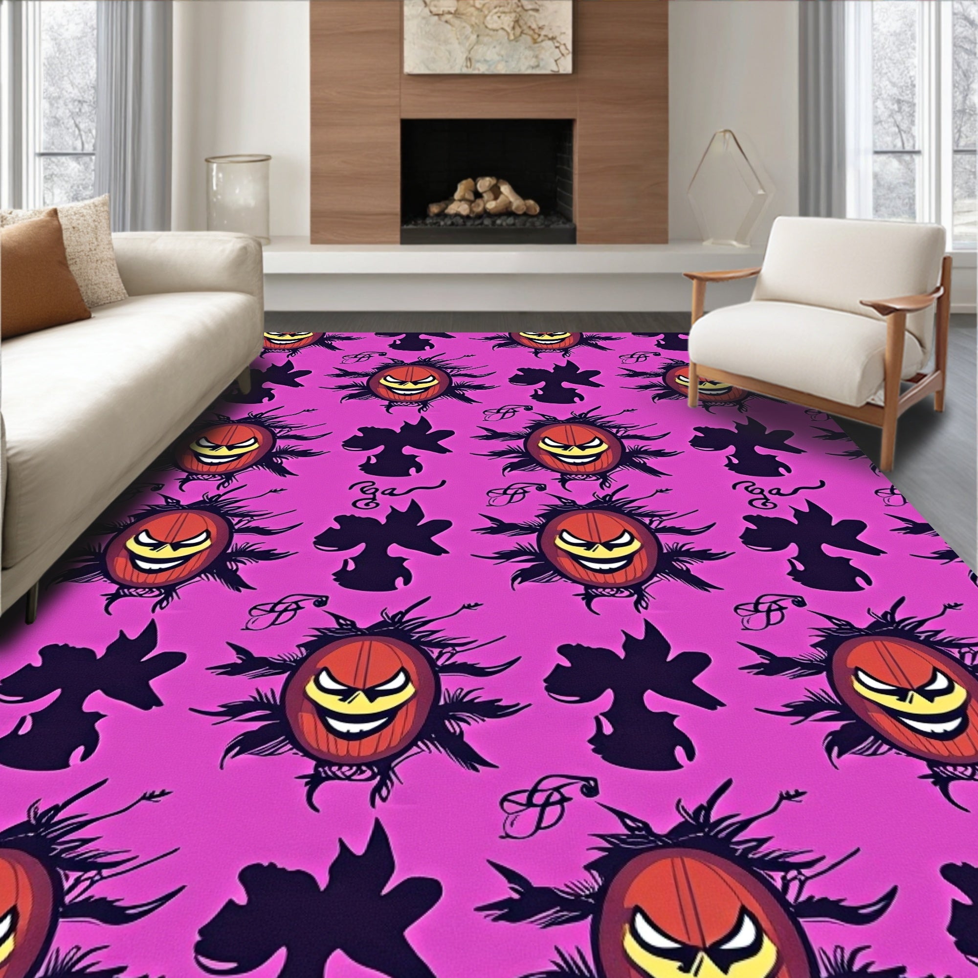Spooky Orange Pumpkin Grin Halloween Rug