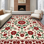 Crimson Floral Vine Garden Rug