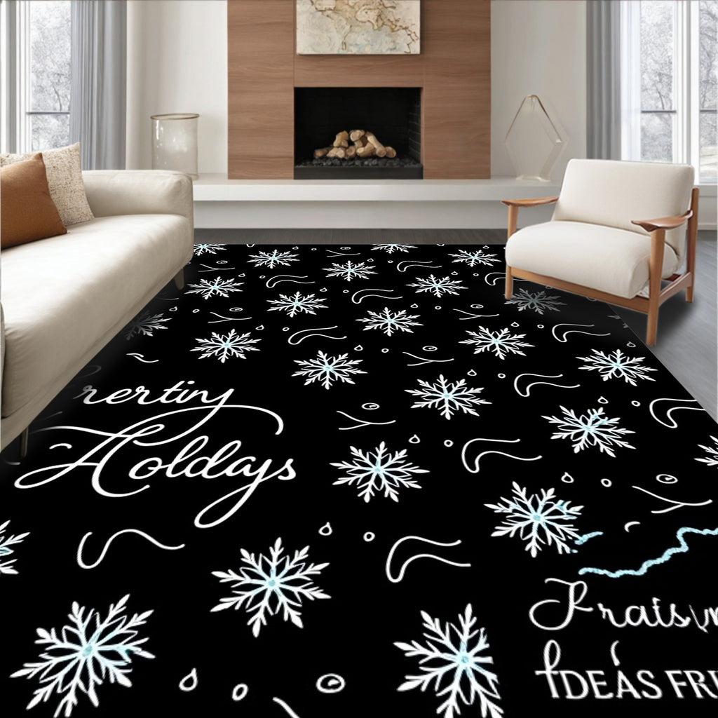 Winter Snowflake Whimsical Black Rug