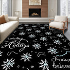 Winter Snowflake Whimsical Black Rug