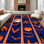 Spooky Orange Pumpkin Bat Moon Castle Rug