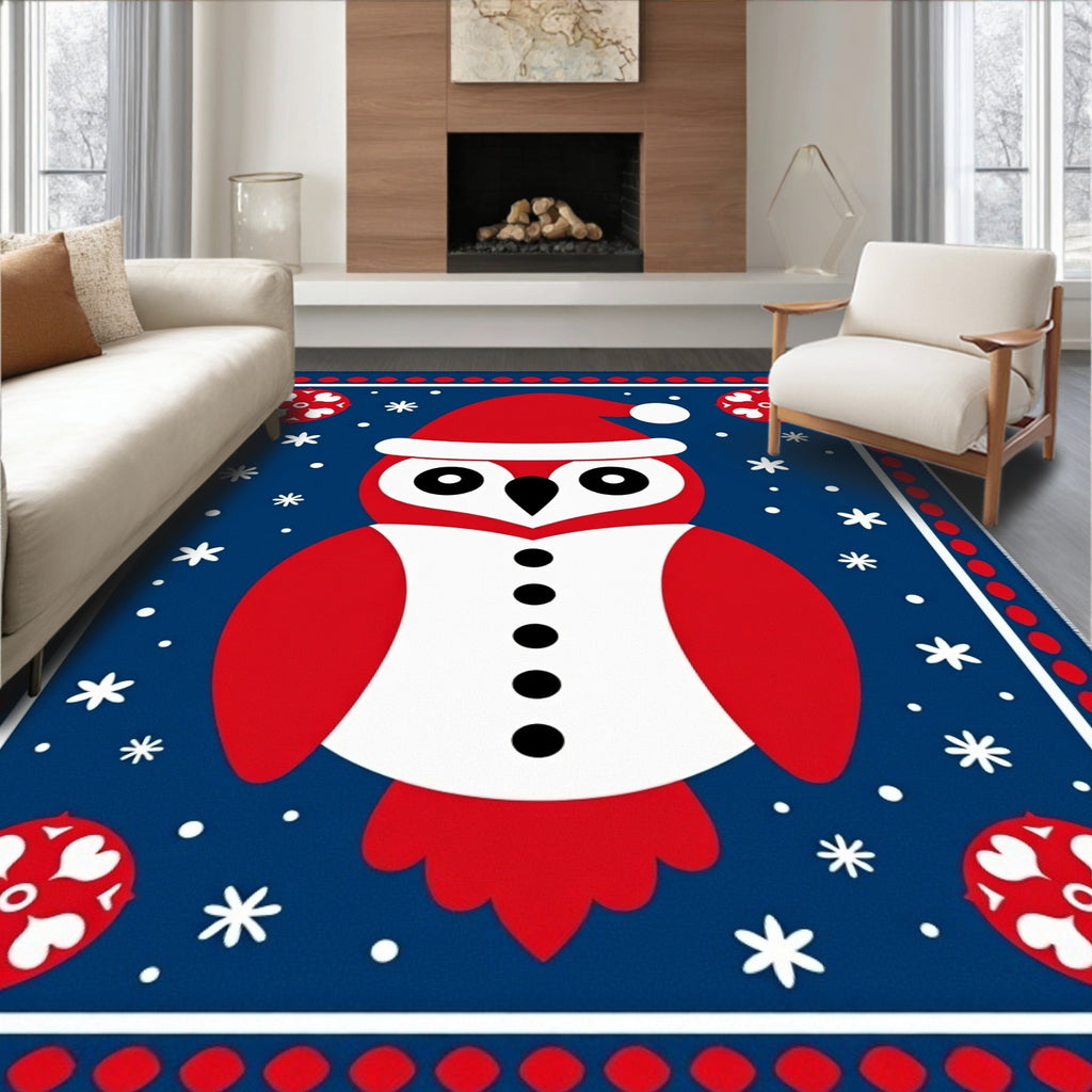 Red Snow Owl Winter Celebration Rug