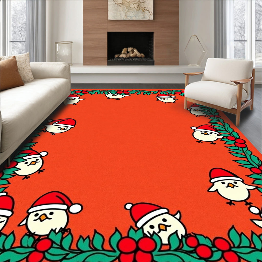 Whimsical Christmas Chick Border Rug